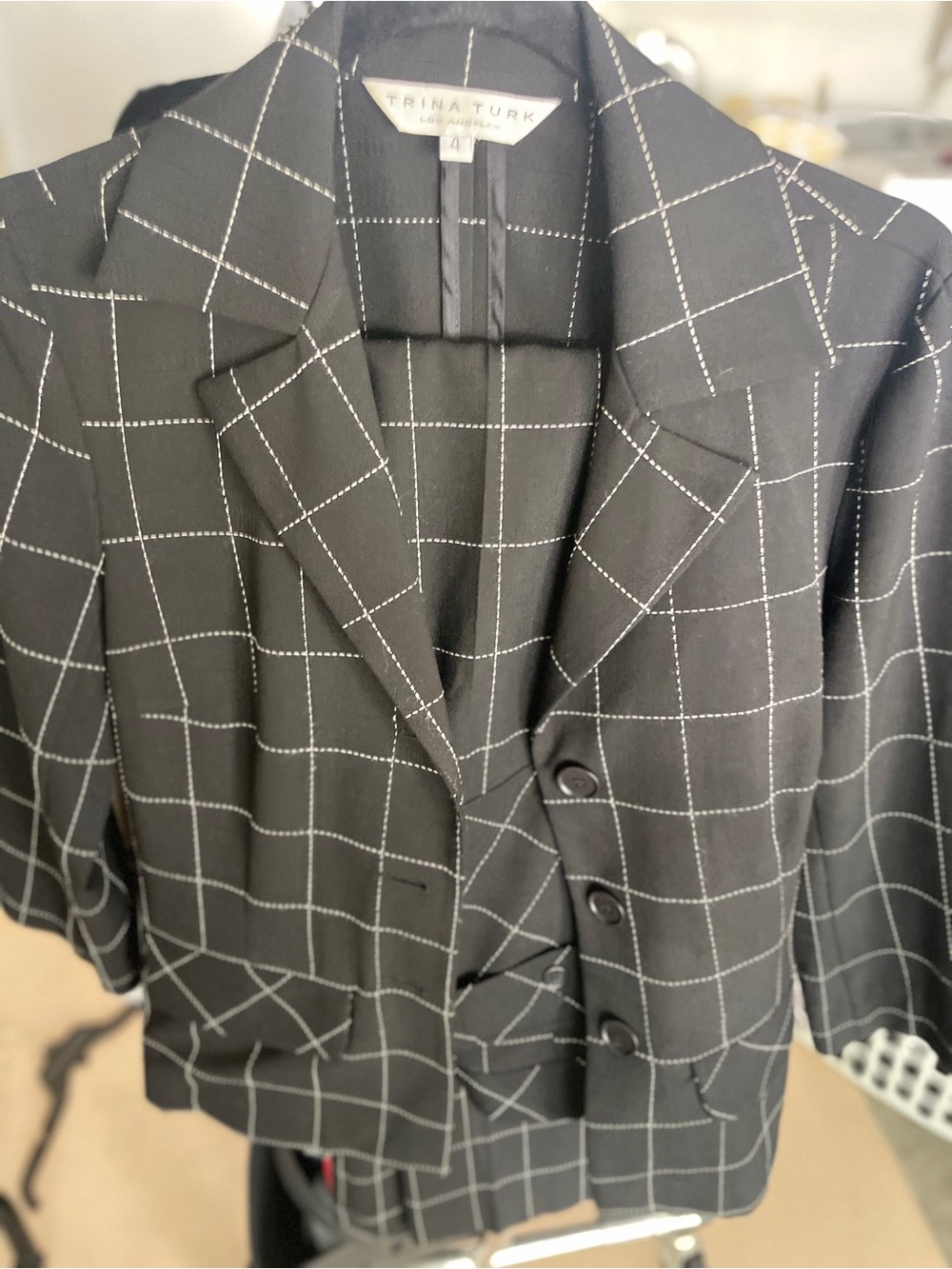 Trina Turk Black Blazer with White Windowpane Check